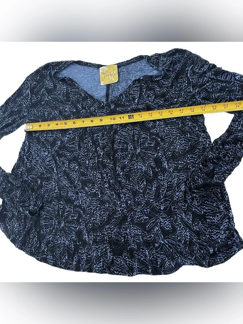 Free People High Low Split Back Top Size Small Black Blue Floral